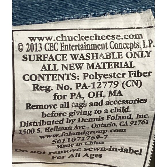 Chuck E. Cheese Plush Toy With Jeans & Purple Shirt - Picture 8 of 9